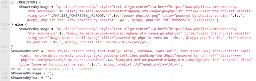 phpList Removed Powered By on Public Pages